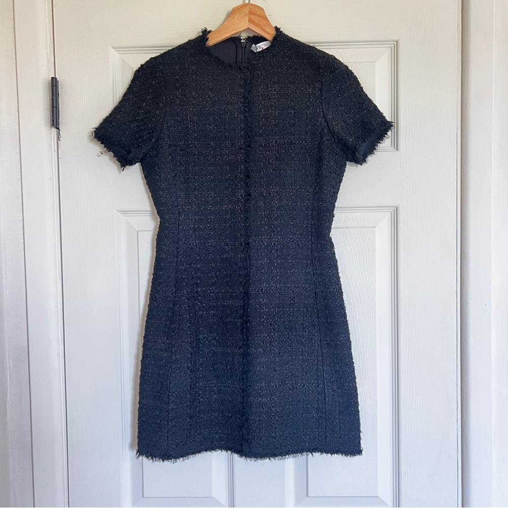 Zara Black Sheath Mini Dress Mock Neck